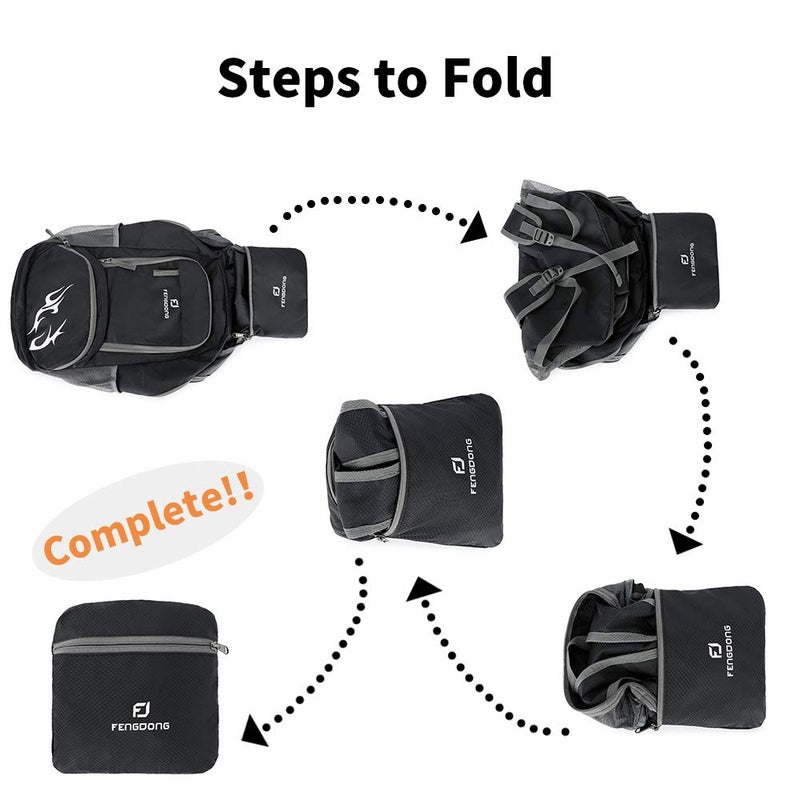 FENGDONG 35L Lightweight Foldable Waterproof Packable Travel Hiking Backpack Daypack for men women Black - Image 3
